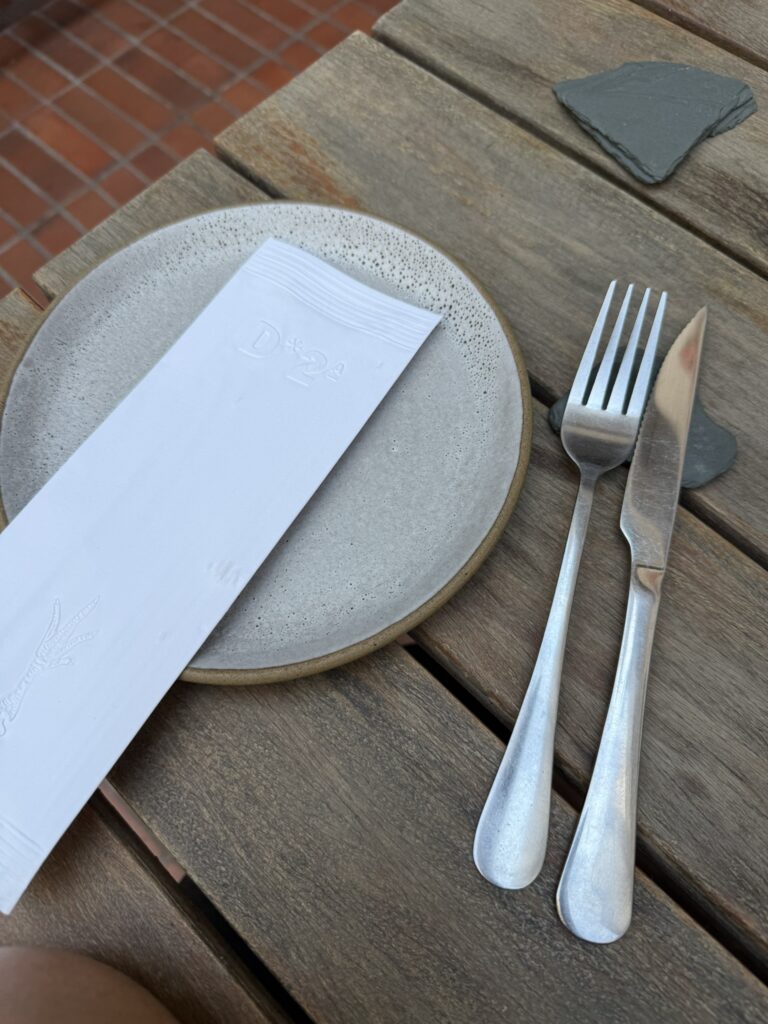 Plate, silverware and custom napkin